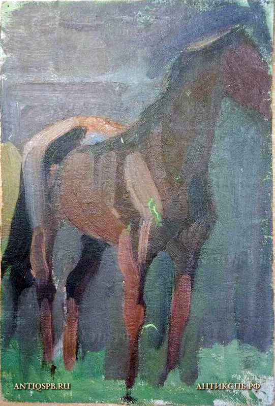 17978.5. Этюд "Конь". Холст, масло. Сер. ХХ века. 